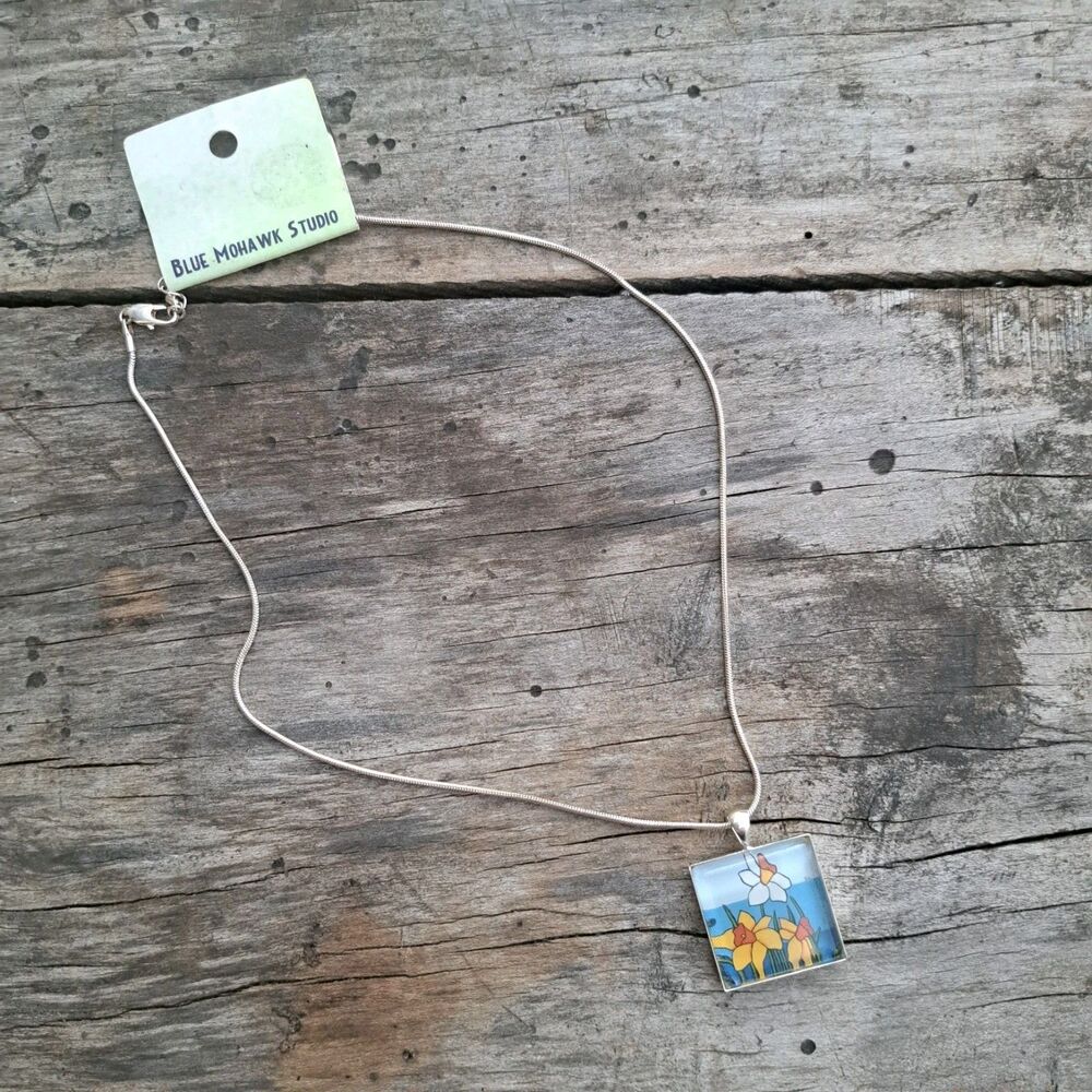 Blue Mohawk Studio Silver Daffodil Pendant Flower Yellow Necklace Jewelry